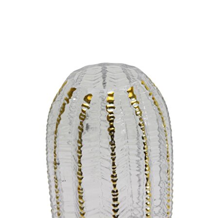 T.Concept Dekoratif Zarif Beyaz Oval Altın Çizgi Desenli Cam Vazo  