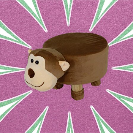 T. Concept  Hayvan  ( Maymun ) Figürlü Çocuk Pufu, Lastikli Kılıflı, Yıkanabilir