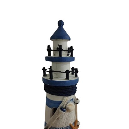T.Concept Dekoratif Zarif Ahşap Deniz Feneri Figürü Mavi