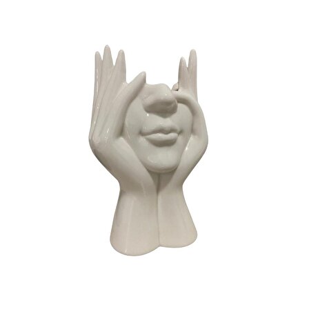 T.Concept Dekoratif Dayanıklı Kadın Yüz Figürlü Seramik Vazo Beyaz