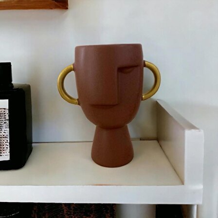 T.Concept Dekoratif Zarif Dayanıklı Seramik Minimalist Kahverengi Vazo