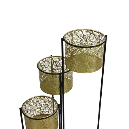 T.Concept Dekoratif Zarif, Katlanabilir Ayaklı, 3’lü Eskitme Saksı Metal Gold