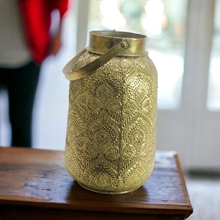 T.Concept Dekoratif Zarif Eskitme Tutacaklı Mumluk Metal Gold 