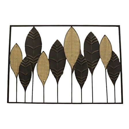 T.Concept Dekoratif Şık Metal Gold Siyah Yaprak Tablo 100 cm