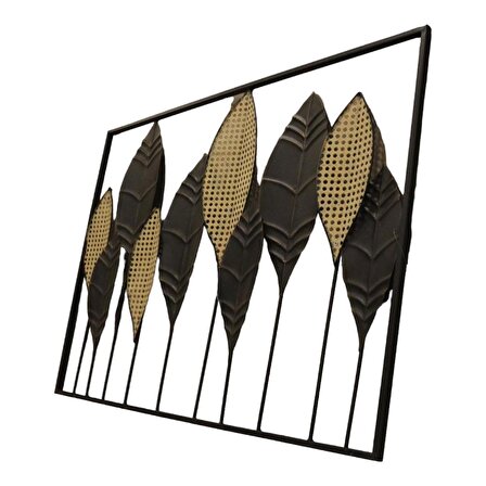 T.Concept Dekoratif Şık Metal Gold Siyah Yaprak Tablo 100 cm
