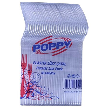 Poppy Plastik Lüks Şeffaf Tek Kullanımlık Çatal / 3600 Adet-Koli / 18 Cm.