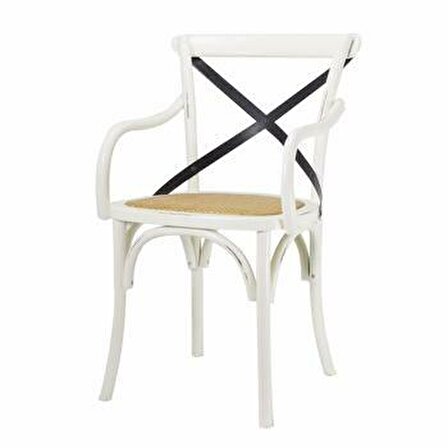 T.Concept Doğal Rattan ve Kolçaklı Ahşap Sandalye Antik Beyaz