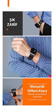 Coofbe Zincir Style Apple Watch 42-44-45MM için Mıknatıslı Kordon Kayış, Ultra Rahat Yıkanabilir