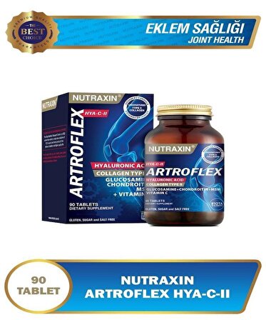 Nutraxin Artroflex HYA-C-II 90 Tablet Hyalüronik Asit, Kolajen Tip II, Glukozamin, Kondriotin, MSM ve C Vitamini İçeren Takviye Edici Gıda elfakzmtk1