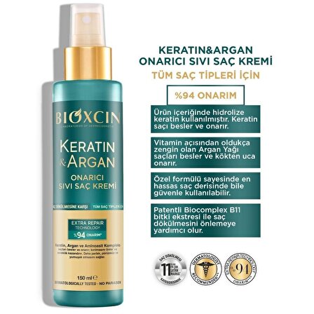 Bioxcin Keratin & Argan Onarıcı Sıvı Saç Bakım Kremi 150ml..elfakozmatik