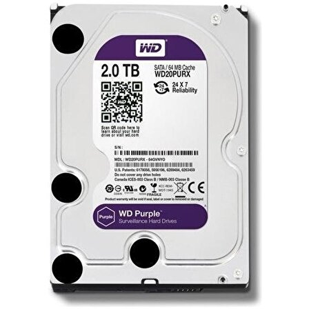 Gaman Western Digital WD Purple WD20PURZ Sata 3.0 5400 RPM 3.5 inç 2 TB Harddisk