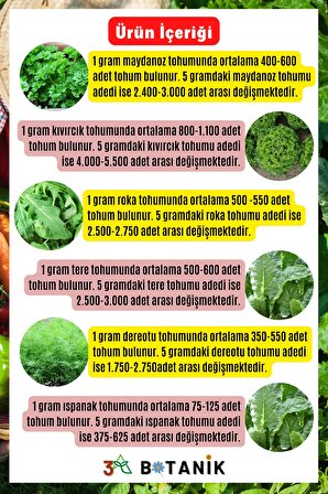 Mega Yeşillik Tohum Seti - 1, Toplam 30 Gram/13.500 Adet Yeşillik Tohumu