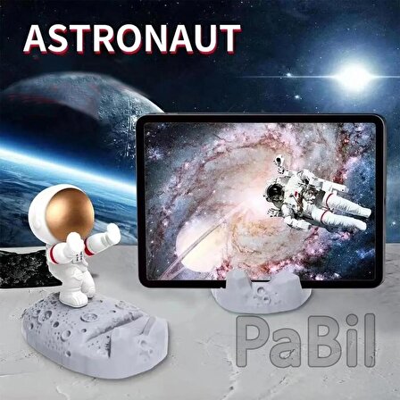 Astronot Aksiyon Figürlü Telefon Ve Tablet Standı - Kutulu Hediyelik 11 cm - Gümüş