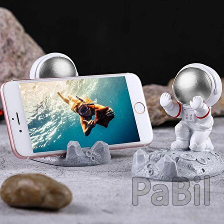 Astronot Aksiyon Figürlü Telefon Ve Tablet Standı - Kutulu Hediyelik 11 cm - Gümüş