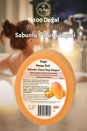 Ma'Vessa Doğal Mango Özlü Süngerli Sabun, Mango Özlü Sabunlu Vücut Duş Süngeri, Banyo Lifi 125 gr