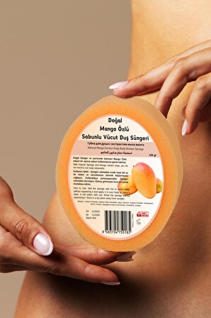 Ma'Vessa Doğal Mango Özlü Süngerli Sabun, Mango Özlü Sabunlu Vücut Duş Süngeri, Banyo Lifi 125 gr
