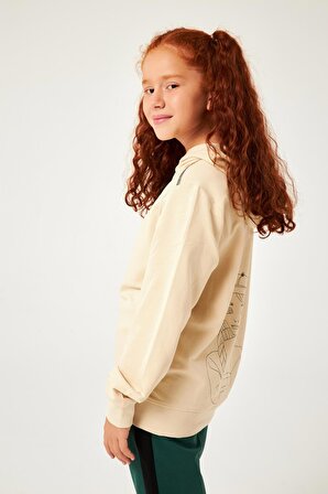 Secret Baskı Detaylı Kız Çocuk Kapüşonlu Sweatshirt Taş