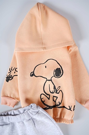 YENİ SEZON SNOOPY KAPŞONLU KIZ ÇOCUK 3İP EŞOFMAN TAKIMI 