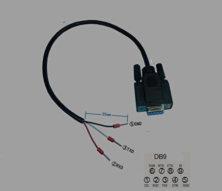 Rs232 Seri kablo 3 Pin terminal soketli