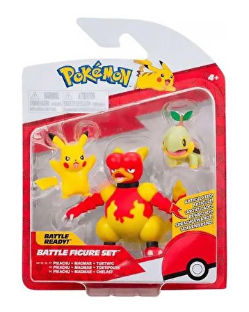 Pokemon Battle Aksiyon Figür Seti Pikachu Magmar ve Turtwig PKW2681