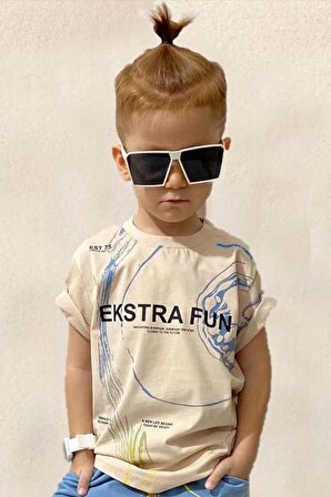 Erkek Çocuk Ekstra Fun Yazı ve Digital Baskılı Tişört Mavi Şortlu Takım