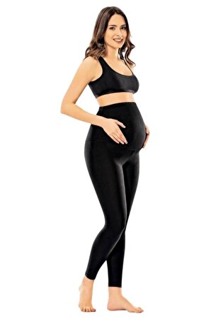 Kadın Hamile Siyah Düz Uzun Penye Pamuklu Tayt 4073