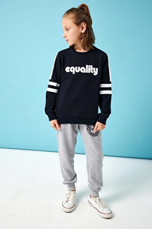 Equality Nakış Detaylı Erkek Çocuk Sweatshirt Lacivert