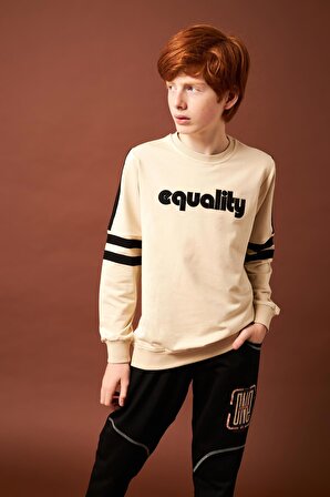 Equality Nakış Detaylı Erkek Çocuk Sweatshirt Taş