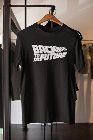Back To The Future Baskılı Siyah Kısa Kollu Unisex Tişört