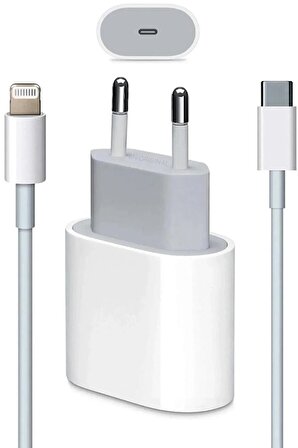 Apple iphone 11-12-13 Uyumlu 20W USB-C Adaptör Hızlı Şarj Seti (Usb-c to Lightning Kablo Dahil) - Türkiye Garantili 