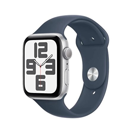 Apple Watch SE GPS 44mm Gümüş Rengi Alüminyum Kasa ve Fırtına Mavisi Spor Kordon - M/L - MREE3TU/A