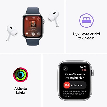 Apple Watch SE GPS 44mm Gümüş Rengi Alüminyum Kasa ve Buz Mavisi Spor Loop - MREF3TU/A