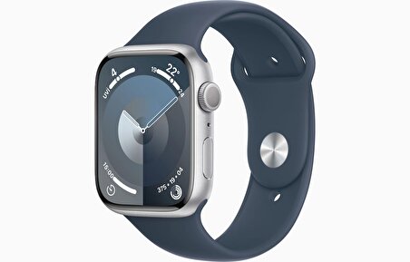 Apple Watch Series 9 GPS 45mm Gümüş Rengi Alüminyum Kasa ve Fırtına Mavisi Spor Kordon - S/M - MR9D3TU/A