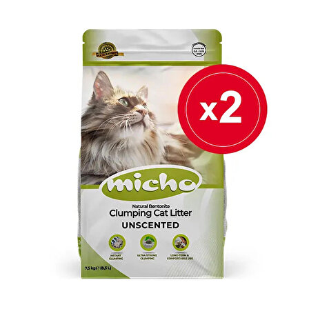 Micho İnce Taneli Topaklanan Kedi Kumu 2x7.5 Kg Yeni Ambalaj Yeni Formül