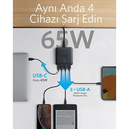 Anker Powerport Atom III 65 Watt Hızlı Şarj Aleti Siyah