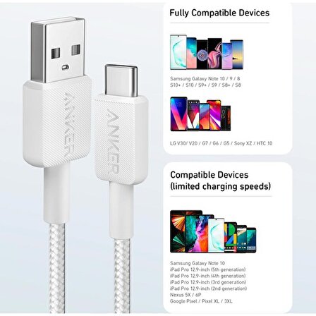 Anker 322 USB-A to USB-C Cable - Beyaz - A81H6G21