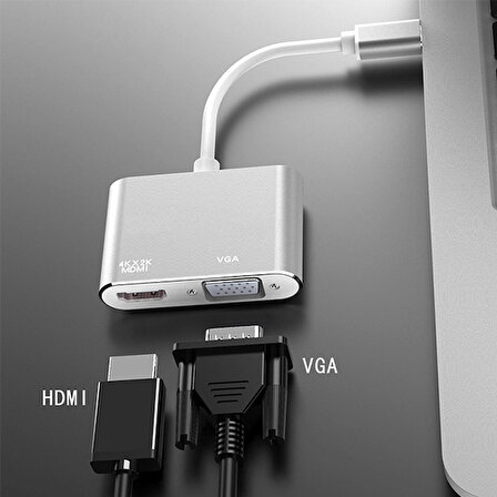Multiport Usb Type C To HDMİ+VGA HUB Çevirici Adaptör