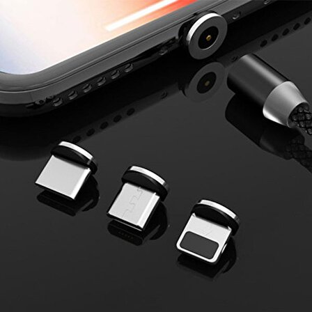 ALLY 2M Magnetic-Mıknatıslı Usb Şarj Kablosu 3 Başlık（iPhone+Type-C+Micro