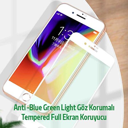 ALLY İPhone 8-7-SE 2020 Anti -Blue Green Light Göz Korumalı Tempered Full Ekran Koruyucu BEYAZ