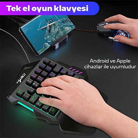 Ally HXSJ V100+ A869 Gaming 7200 DPI 7 RGB ışıklı Oyuncu Klavye+Oyuncu Mouse SİYAH