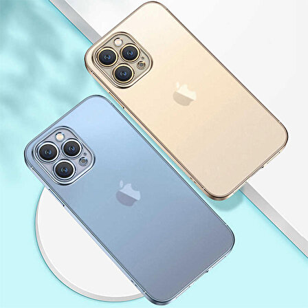 iPhone 13 Pro Max Renkli Kenar Şeffaf Kılıf Kamera Korumalı Silikon Kılıf