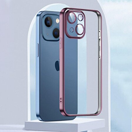 ALLY Fashion Series iPhone 13 6.1inç Kılıf Renkli Kenar Lazer Çerçeveli Silikon Kılıf ROSE GOLD