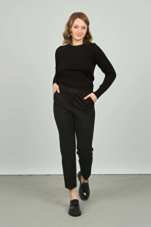Ercan Akdeniz Kadın Beli Lastikli Pantolon 2042 Siyah