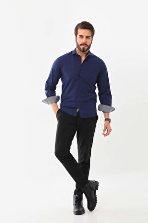 Marisso Erkek Tek Cepli Uzun Kol %100 Pamuk Gömlek AYM500 Lacivert