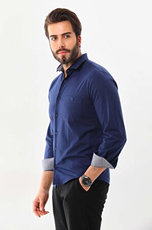 Marisso Erkek Tek Cepli Uzun Kol %100 Pamuk Gömlek AYM500 Lacivert