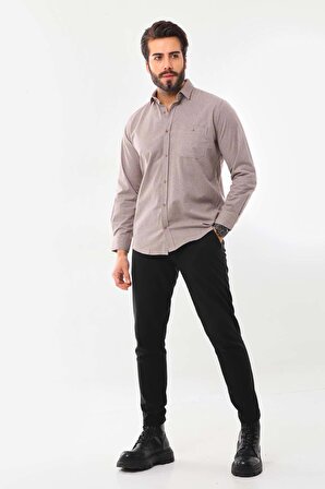 Marisso Erkek Cep Detaylı Uzun Kol %100 Pamuk Gömlek 19ASM Bej