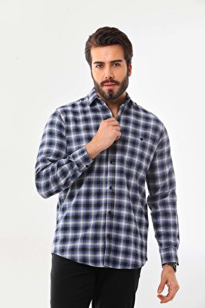 Marisso Erkek Cep Detaylı Uzun Kol %100 Pamuk Gömlek 019SRA Mavi