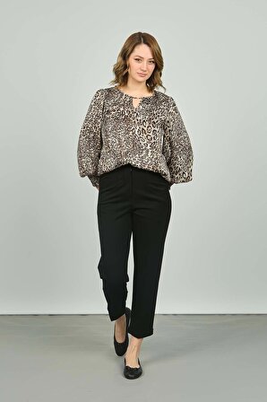 F&A Tekstil Kadın Katlı Paça Yüksek Bel Pantolon 3005 Siyah
