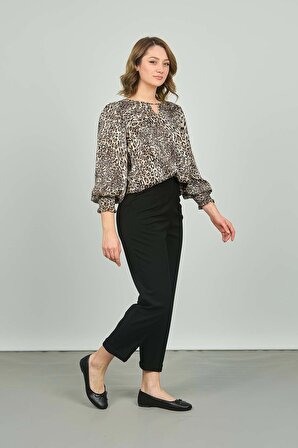 F&A Tekstil Kadın Katlı Paça Yüksek Bel Pantolon 3005 Siyah