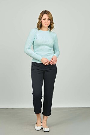 F&A Tekstil Kadın Katlı Paça Yüksek Bel Pantolon 3005 Lacivert
